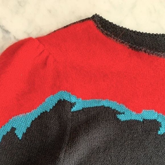 Carole M vintage black knit dress with angora details, pops of colour Size small - Picture 5 of 9